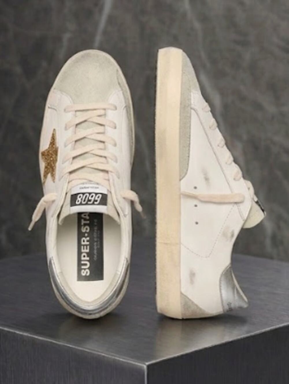 Women's Super-Star with gold glitter star and ice-gray suede inserts